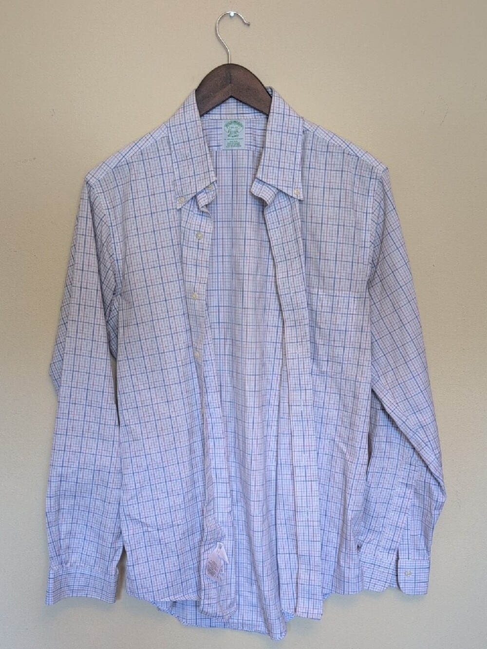 Brooks Brothers Men's Light Blue and Purple Windowpane Dress Shirt 15.5 / 33